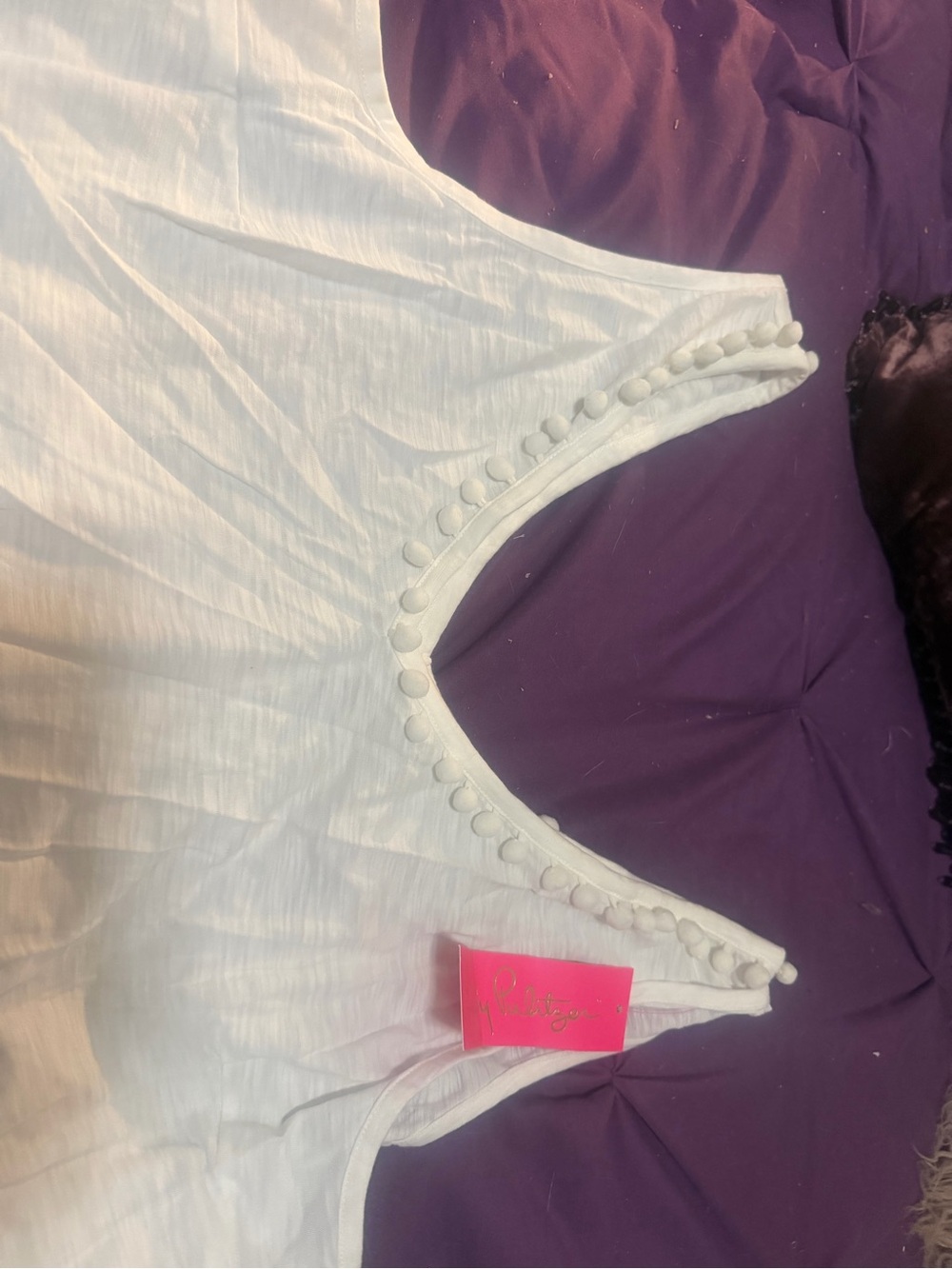 Lilly Pulitzer White V-Neck Tank with Pom Trim size XL - Picture 2 of 5